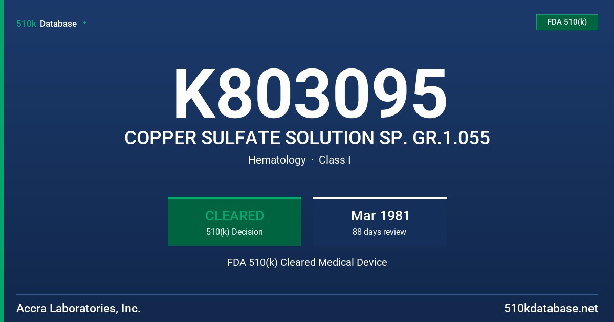 K803095 COPPER SULFATE SOLUTION SP. GR.1.055 FDA 510(k) Cleared Medical Device