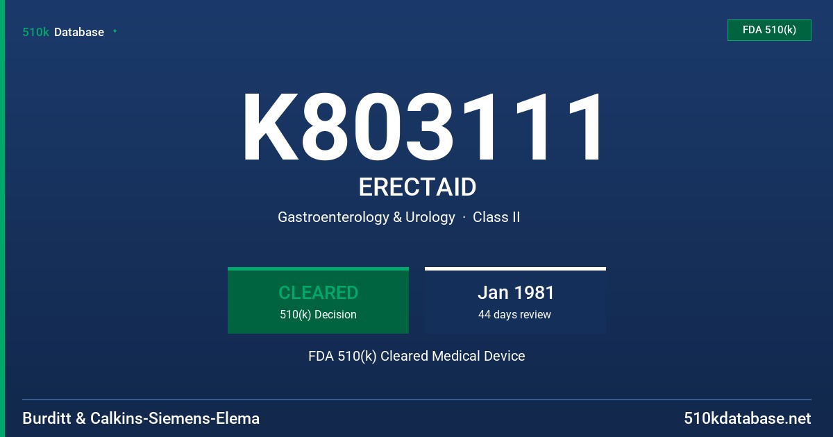 K803111 ERECTAID FDA 510(k) Cleared Medical Device