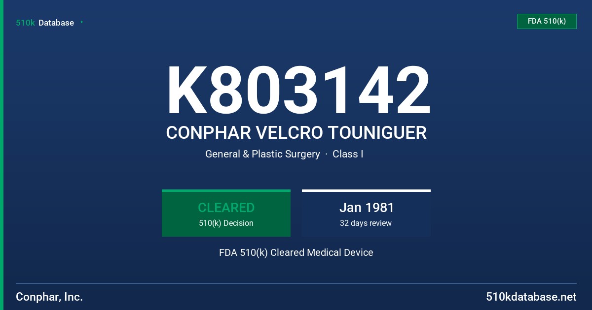 K803142 CONPHAR VELCRO TOUNIGUER FDA 510(k) Cleared Medical Device
