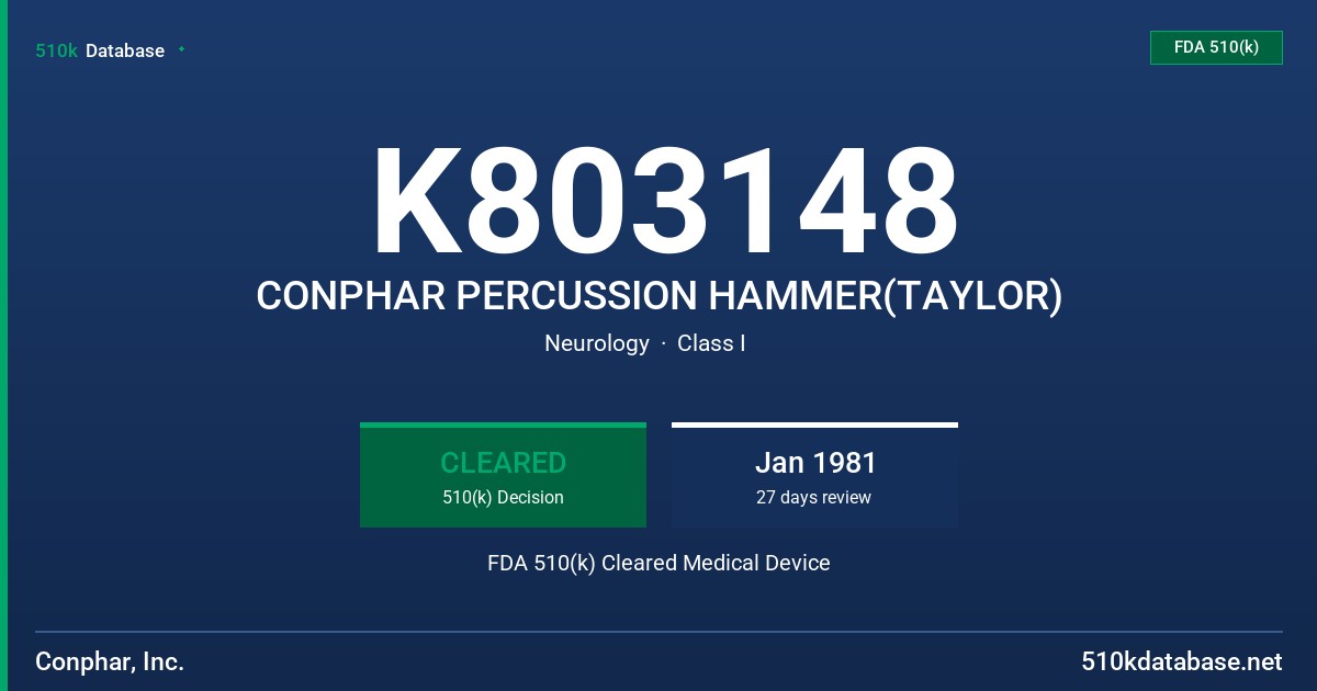 K803148 CONPHAR PERCUSSION HAMMER(TAYLOR) FDA 510(k) Cleared Medical Device