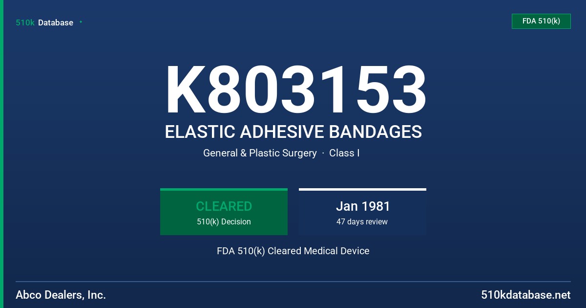 K803153 ELASTIC ADHESIVE BANDAGES FDA 510(k) Cleared Medical Device