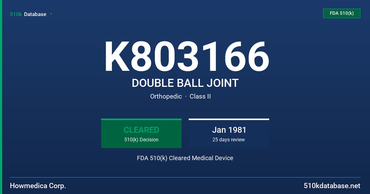 K803166 DOUBLE BALL JOINT FDA 510(k) Cleared Medical Device
