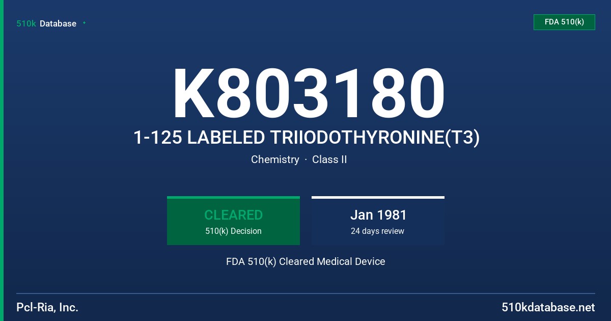 K803180 1-125 LABELED TRIIODOTHYRONINE(T3) FDA 510(k) Cleared Medical Device