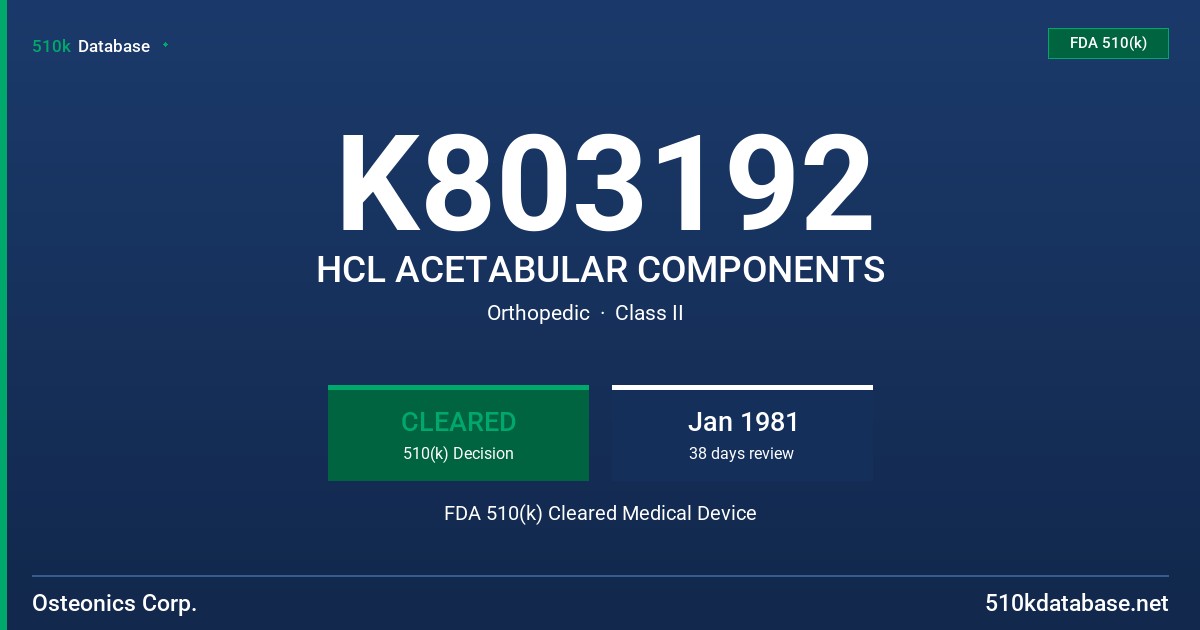 K803192 HCL ACETABULAR COMPONENTS FDA 510(k) Cleared Medical Device