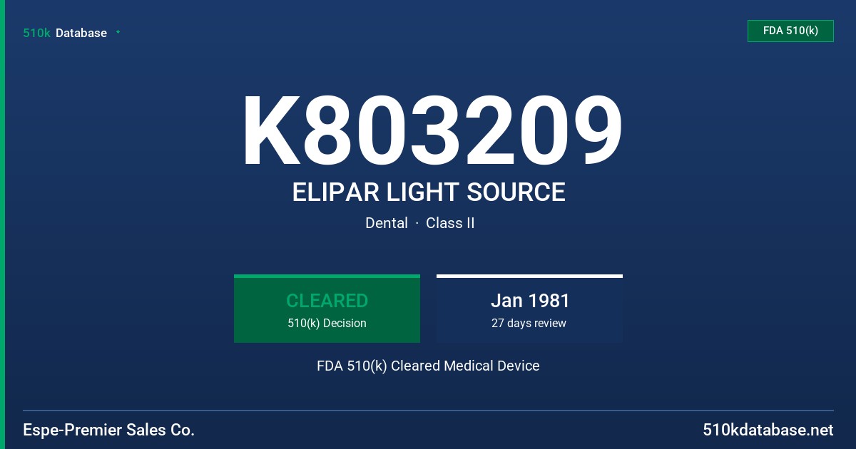 K803209 ELIPAR LIGHT SOURCE FDA 510(k) Cleared Medical Device