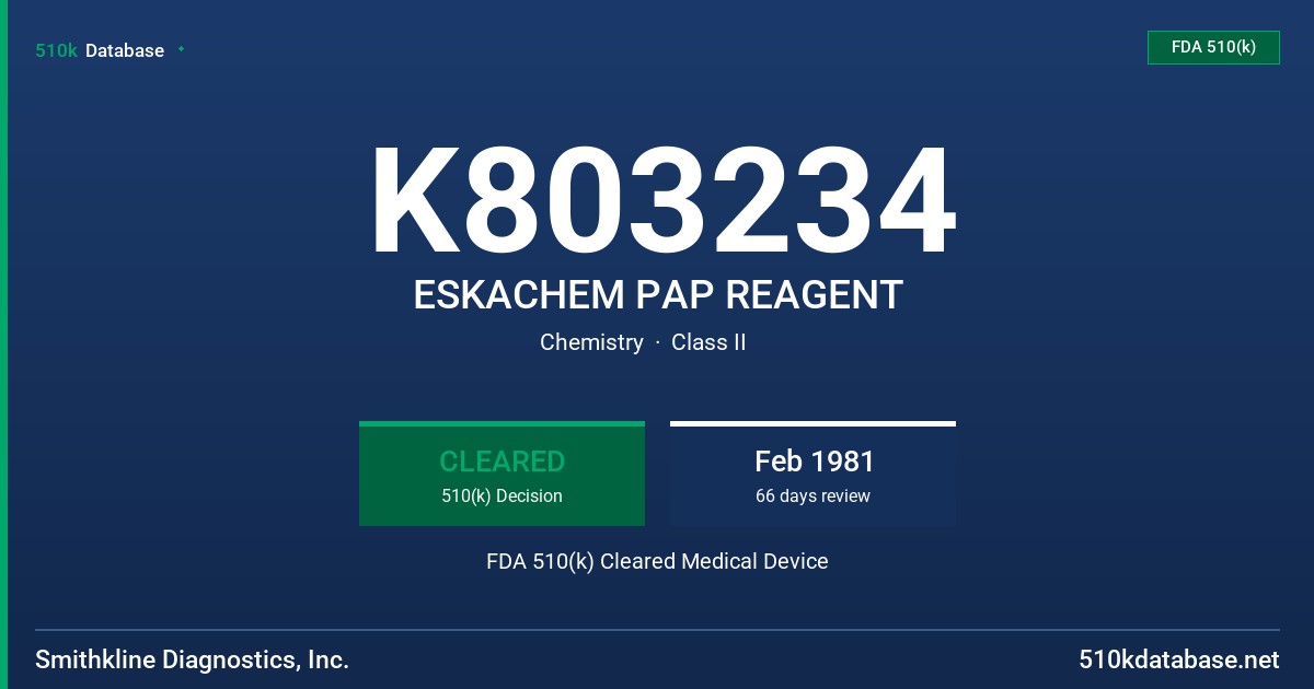 K803234 ESKACHEM PAP REAGENT FDA 510(k) Cleared Medical Device