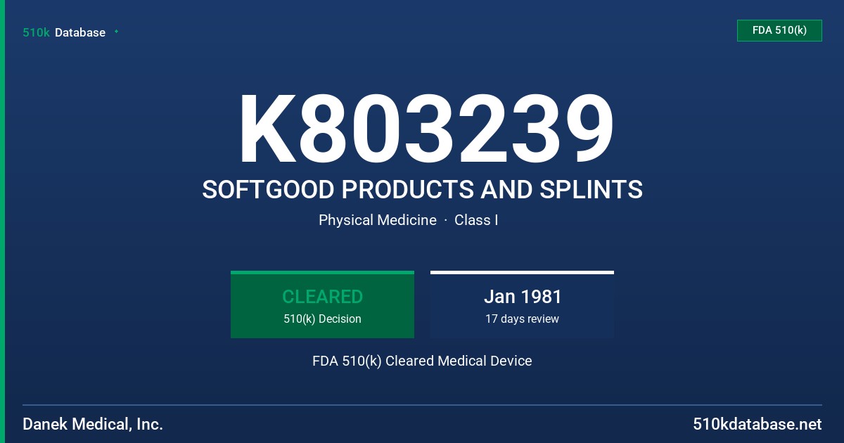 K803239 SOFTGOOD PRODUCTS AND SPLINTS FDA 510(k) Cleared Medical Device