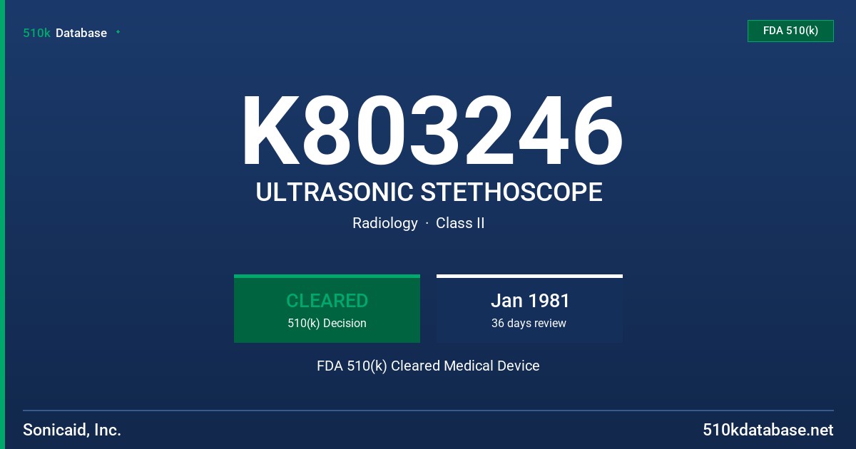 K803246 ULTRASONIC STETHOSCOPE FDA 510(k) Cleared Medical Device