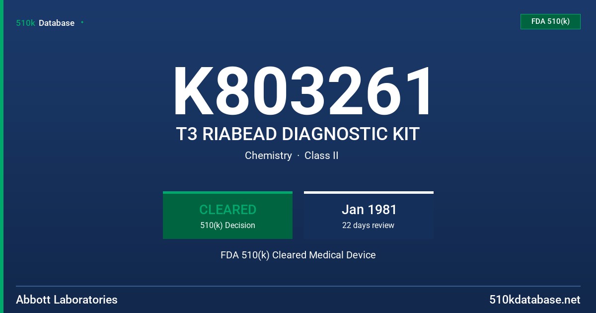 K803261 T3 RIABEAD DIAGNOSTIC KIT FDA 510(k) Cleared Medical Device