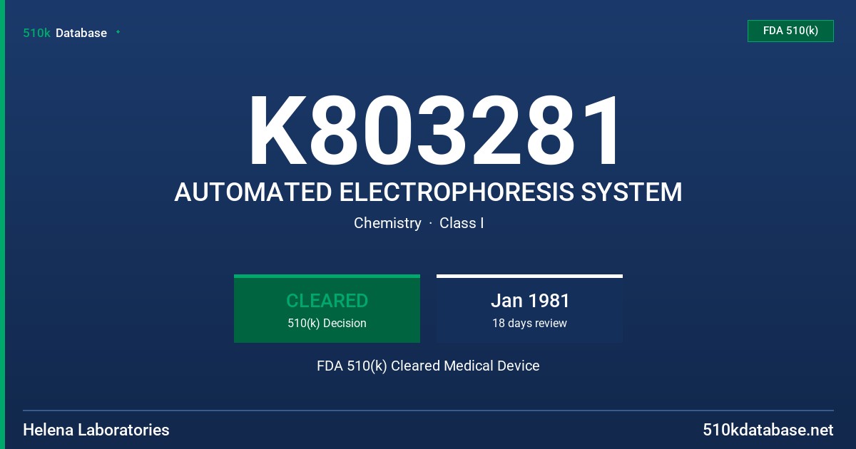 K803281 AUTOMATED ELECTROPHORESIS SYSTEM FDA 510(k) Cleared Medical Device