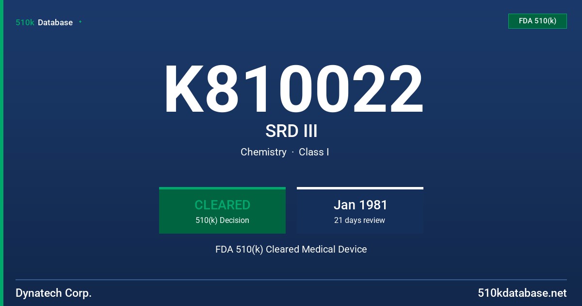 K810022 SRD III FDA 510(k) Cleared Medical Device
