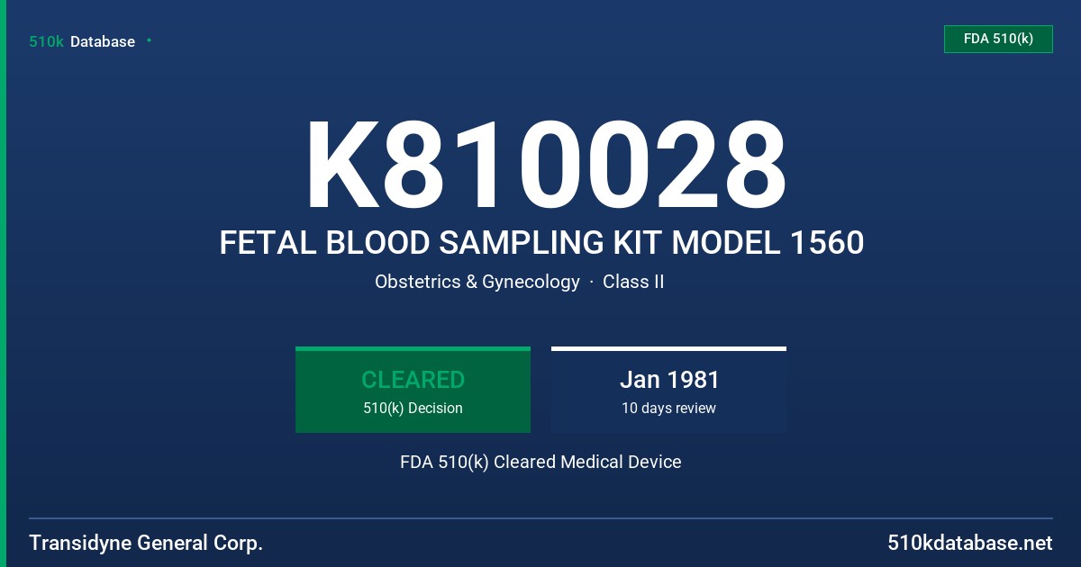 K810028 FETAL BLOOD SAMPLING KIT MODEL 1560 FDA 510(k) Cleared Medical Device