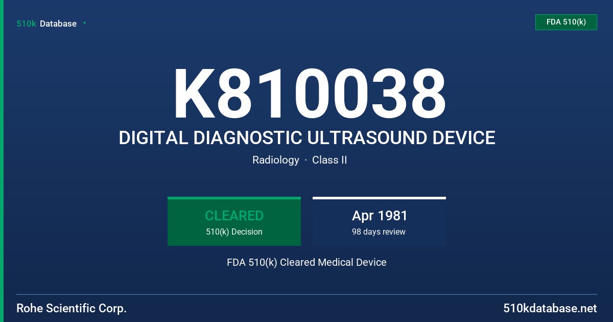 K810038 DIGITAL DIAGNOSTIC ULTRASOUND DEVICE FDA 510(k) Cleared Medical Device