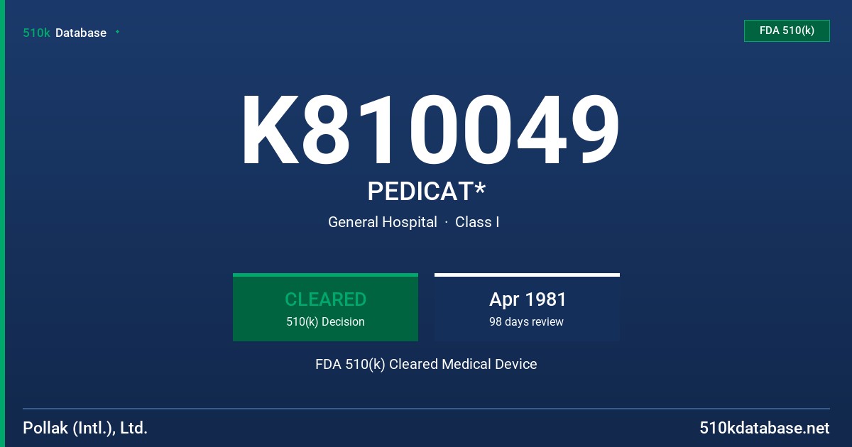 K810049 PEDICAT* FDA 510(k) Cleared Medical Device