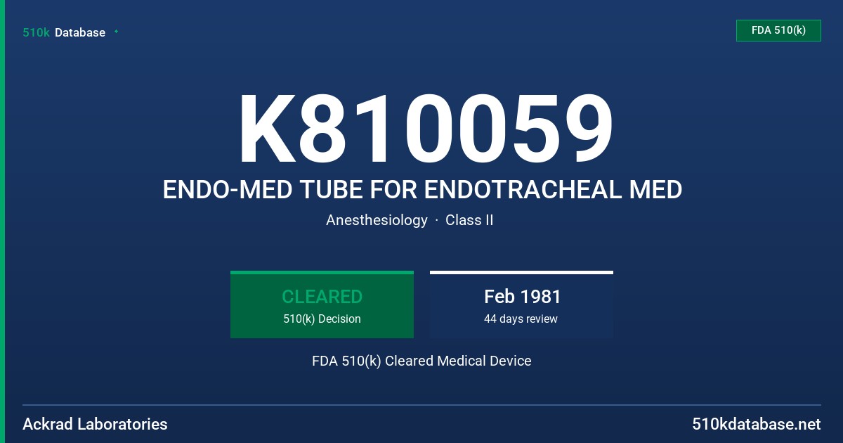 K810059 ENDO-MED TUBE FOR ENDOTRACHEAL MED FDA 510(k) Cleared Medical Device