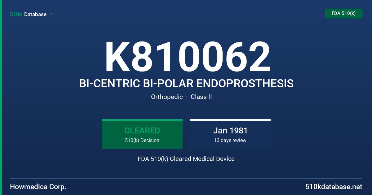 K810062 BI-CENTRIC BI-POLAR ENDOPROSTHESIS FDA 510(k) Cleared Medical Device