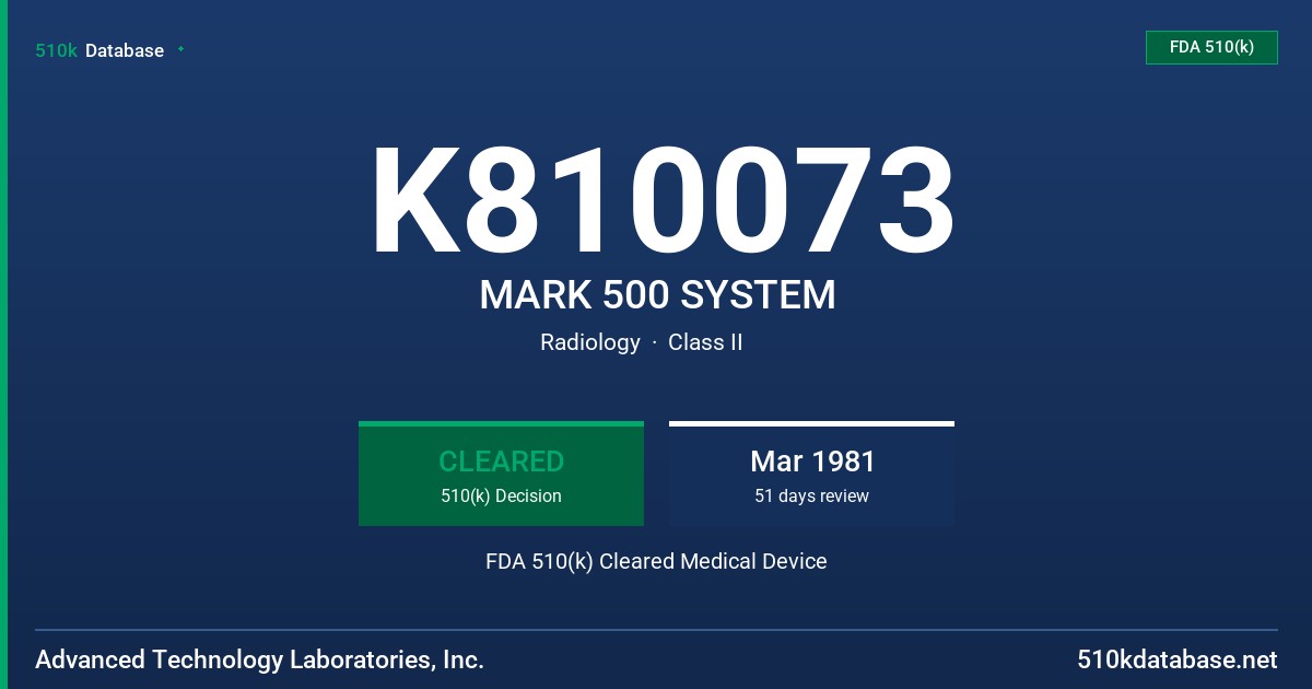 K810073 MARK 500 SYSTEM FDA 510(k) Cleared Medical Device