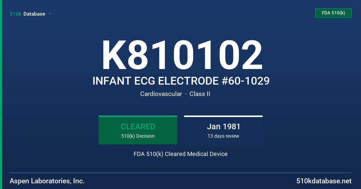 K810102 INFANT ECG ELECTRODE #60-1029 FDA 510(k) Cleared Medical Device