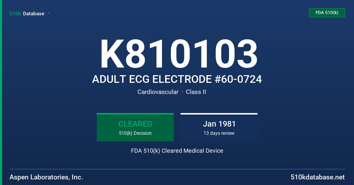 K810103 ADULT ECG ELECTRODE #60-0724 FDA 510(k) Cleared Medical Device