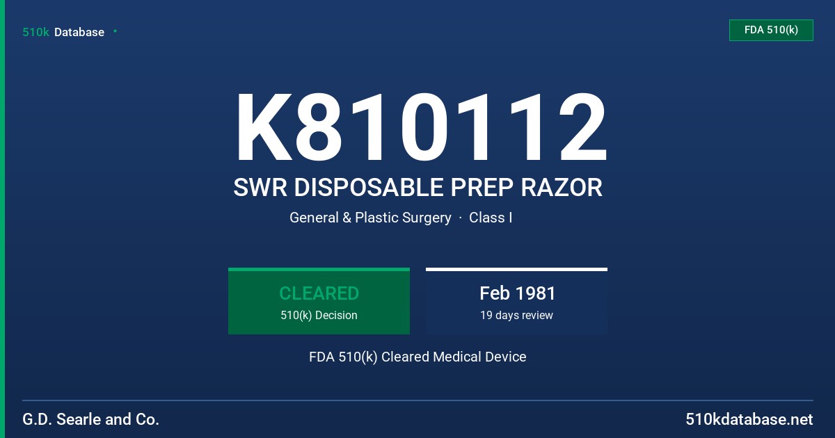 K810112 SWR DISPOSABLE PREP RAZOR FDA 510(k) Cleared Medical Device