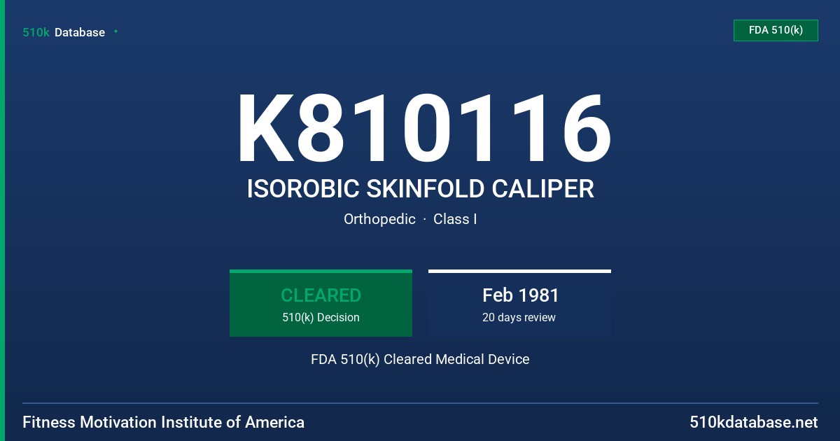 K810116 ISOROBIC SKINFOLD CALIPER FDA 510(k) Cleared Medical Device