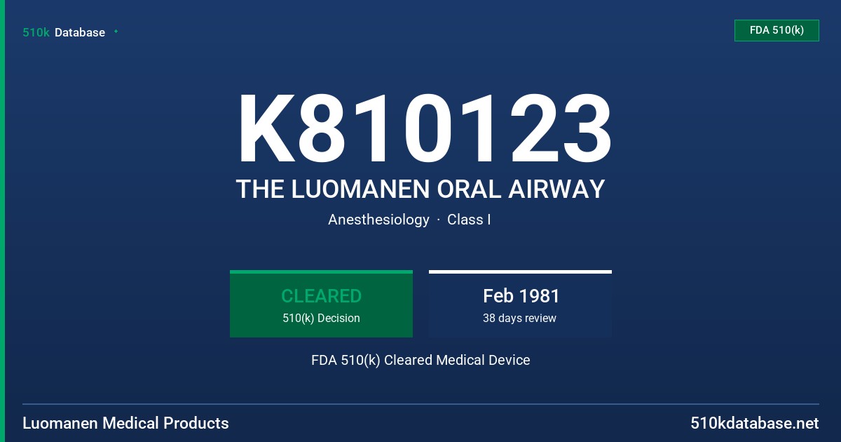 K810123 THE LUOMANEN ORAL AIRWAY FDA 510(k) Cleared Medical Device