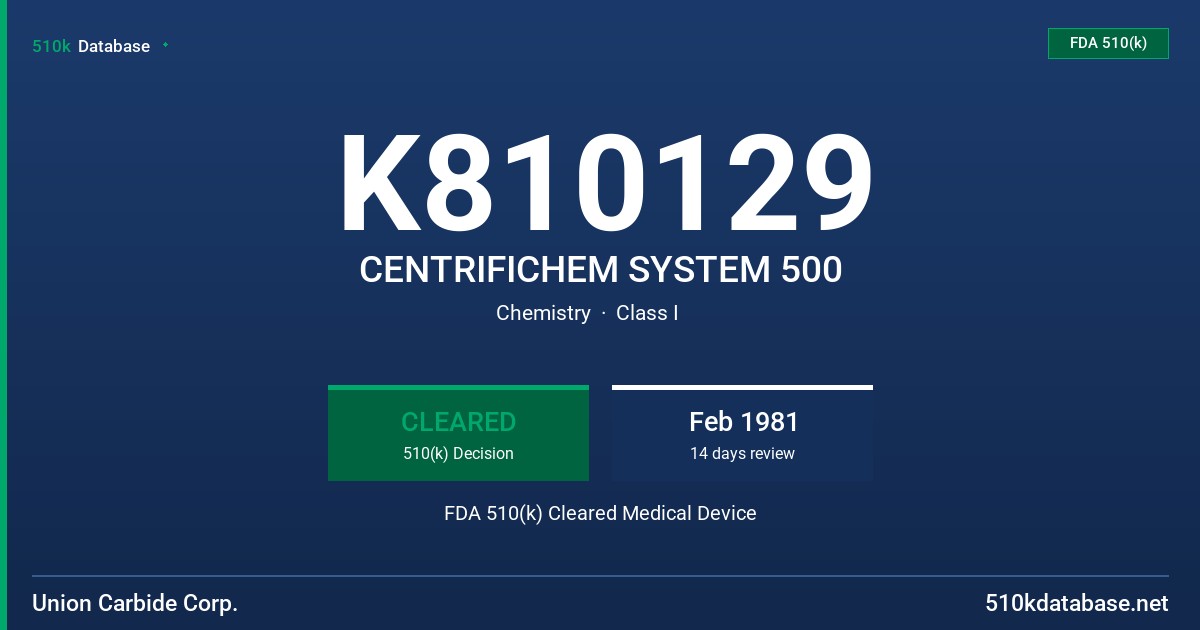K810129 CENTRIFICHEM SYSTEM 500 FDA 510(k) Cleared Medical Device