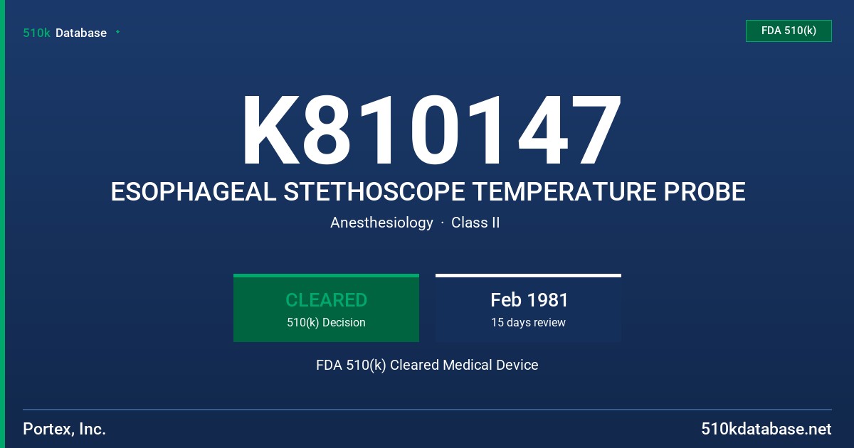 K810147 ESOPHAGEAL STETHOSCOPE TEMPERATURE PROBE FDA 510(k) Cleared Medical Device