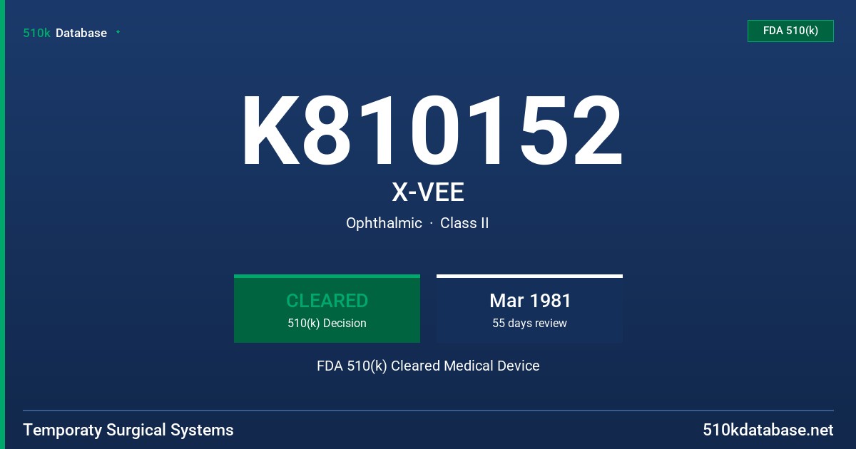 K810152 X-VEE FDA 510(k) Cleared Medical Device