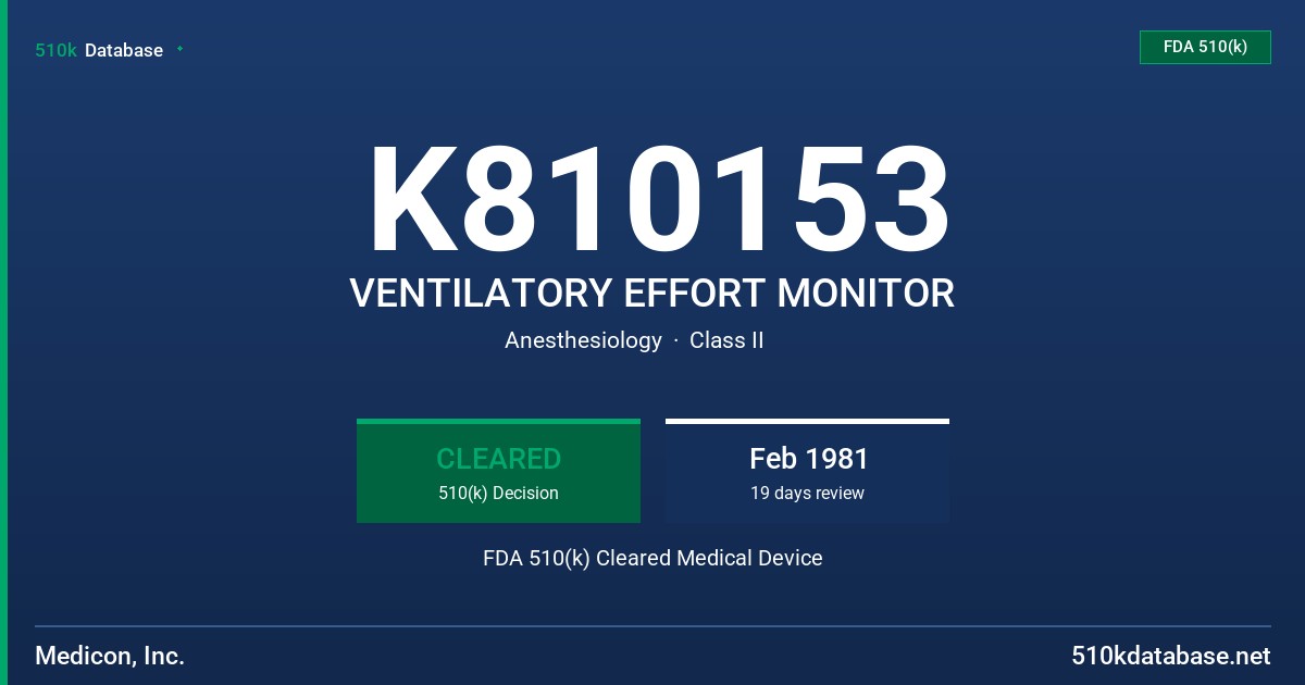 K810153 VENTILATORY EFFORT MONITOR FDA 510(k) Cleared Medical Device