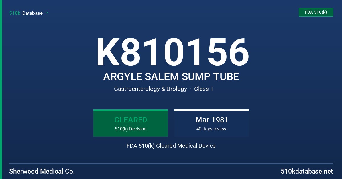 K810156 ARGYLE SALEM SUMP TUBE FDA 510(k) Cleared Medical Device