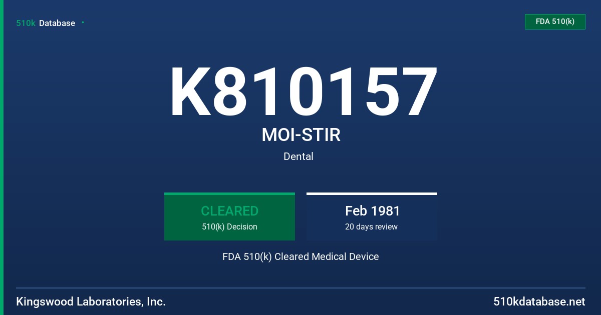 K810157 MOI-STIR FDA 510(k) Cleared Medical Device
