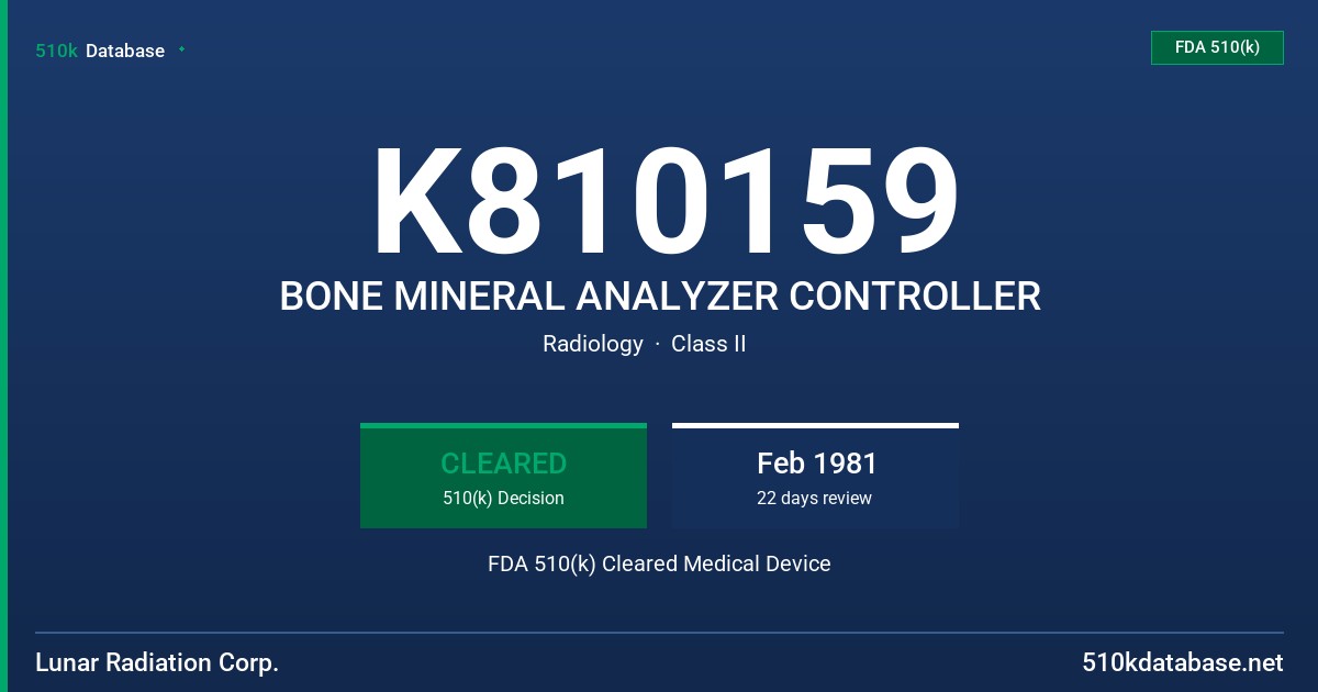K810159 BONE MINERAL ANALYZER CONTROLLER FDA 510(k) Cleared Medical Device