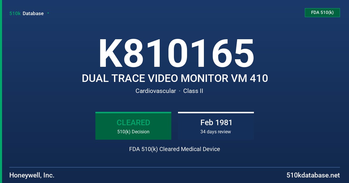 K810165 DUAL TRACE VIDEO MONITOR VM 410 FDA 510(k) Cleared Medical Device