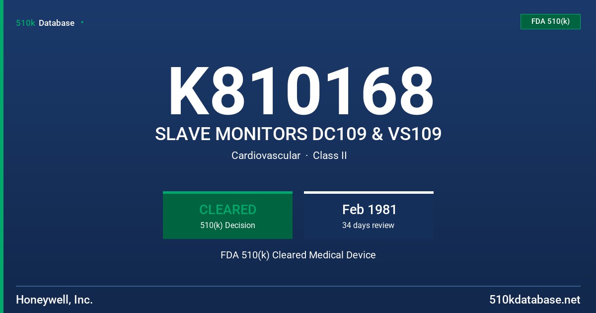 K810168 SLAVE MONITORS DC109 & VS109 FDA 510(k) Cleared Medical Device