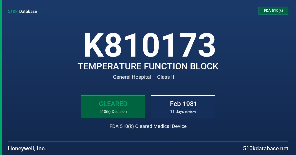 K810173 TEMPERATURE FUNCTION BLOCK FDA 510(k) Cleared Medical Device
