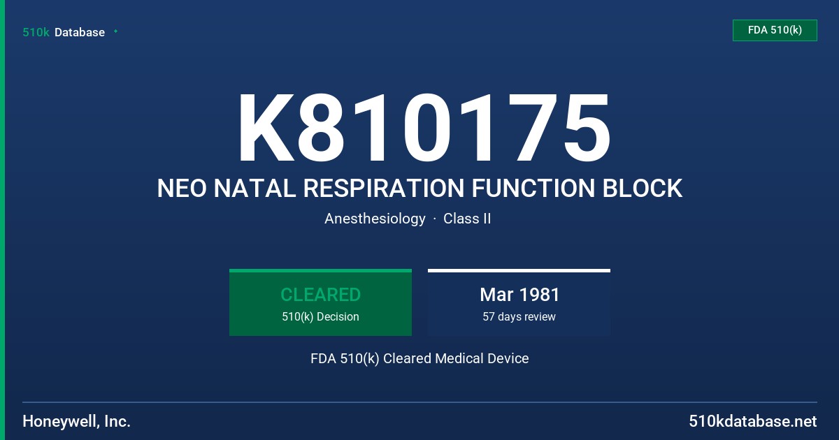K810175 NEO NATAL RESPIRATION FUNCTION BLOCK FDA 510(k) Cleared Medical Device
