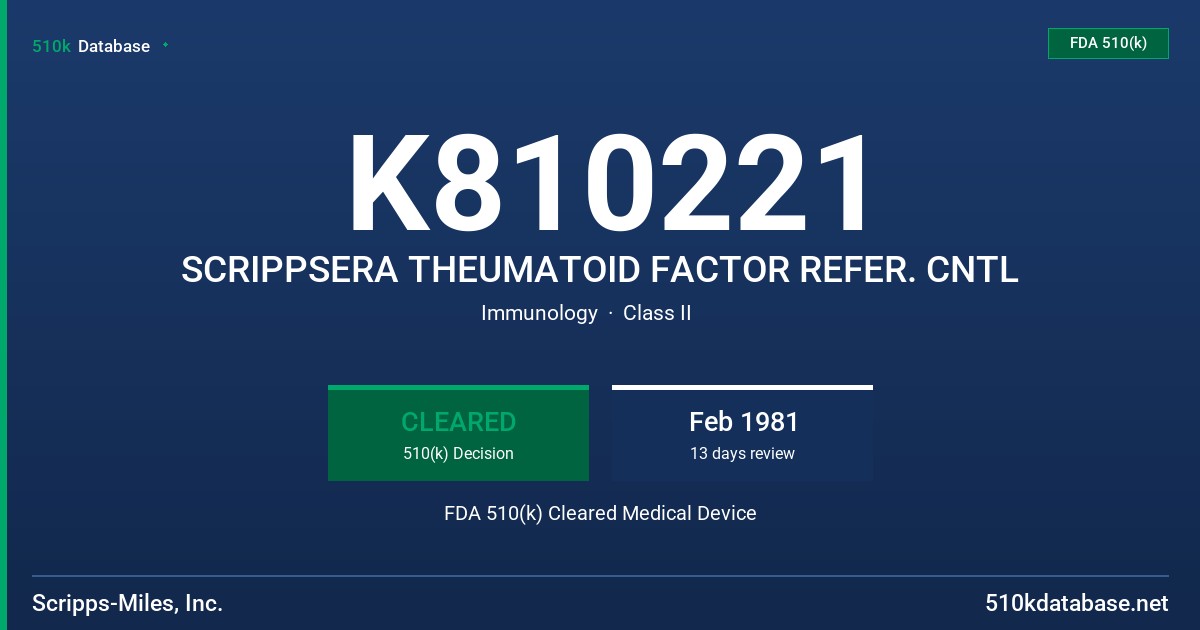 K810221 SCRIPPSERA THEUMATOID FACTOR REFER. CNTL FDA 510(k) Cleared Medical Device