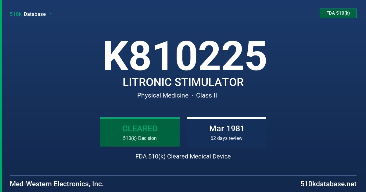 K810225 LITRONIC STIMULATOR FDA 510(k) Cleared Medical Device