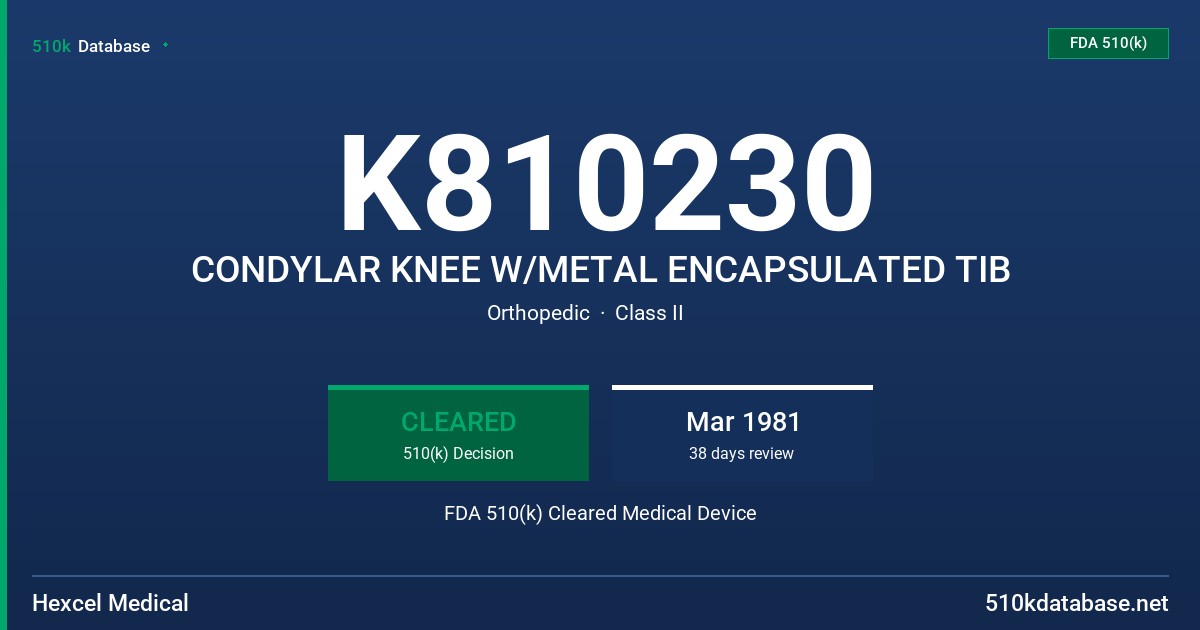 K810230 CONDYLAR KNEE W/METAL ENCAPSULATED TIB FDA 510(k) Cleared Medical Device