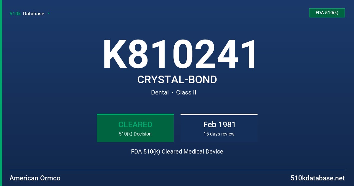 K810241 CRYSTAL-BOND FDA 510(k) Cleared Medical Device