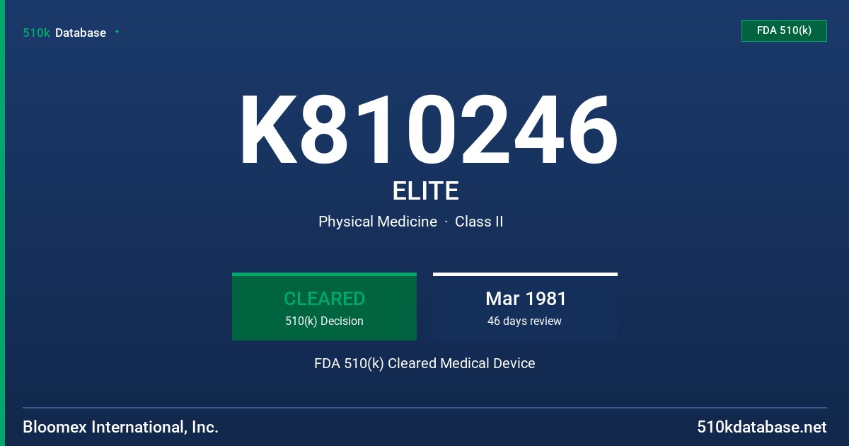K810246 ELITE FDA 510(k) Cleared Medical Device