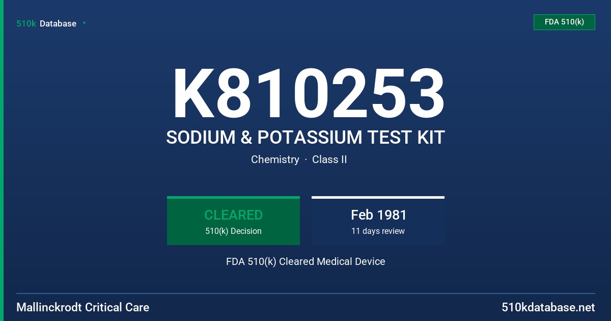 K810253 SODIUM & POTASSIUM TEST KIT FDA 510(k) Cleared Medical Device