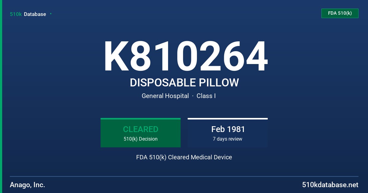 K810264 DISPOSABLE PILLOW FDA 510(k) Cleared Medical Device