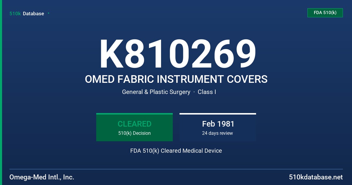 K810269 OMED FABRIC INSTRUMENT COVERS FDA 510(k) Cleared Medical Device