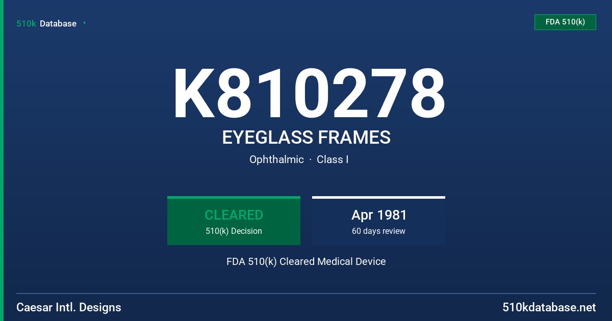 K810278 EYEGLASS FRAMES FDA 510(k) Cleared Medical Device