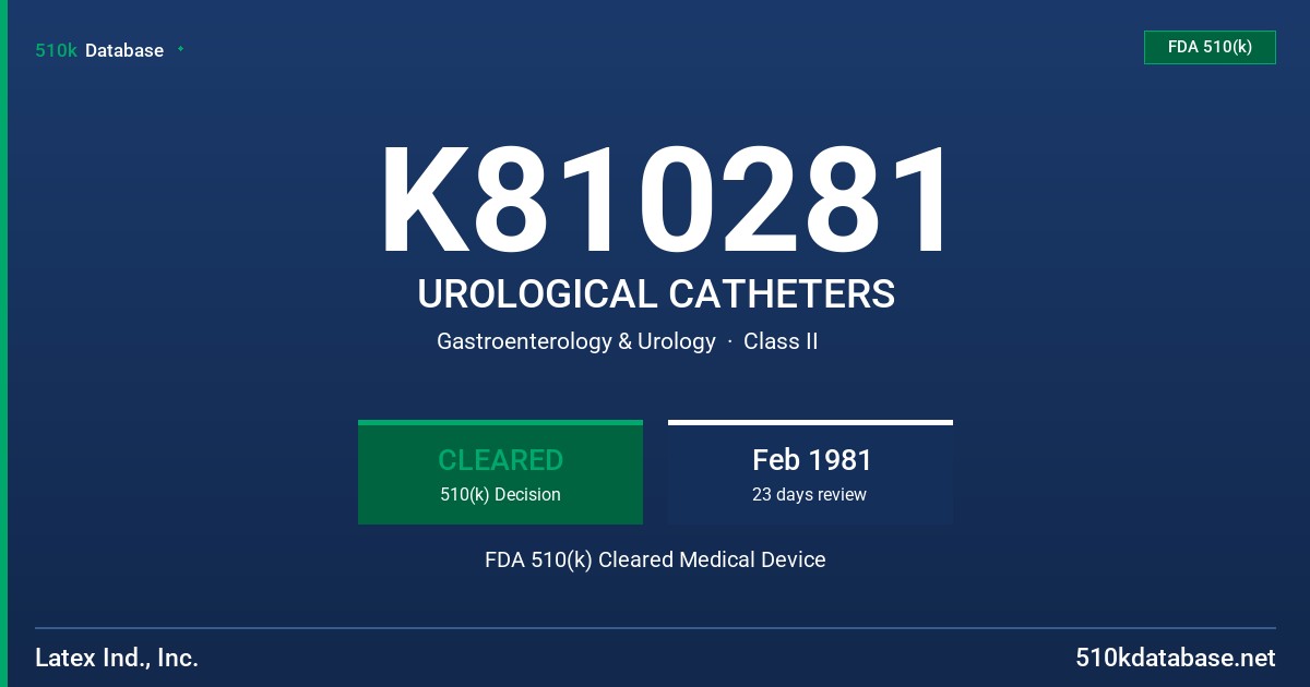 K810281 UROLOGICAL CATHETERS FDA 510(k) Cleared Medical Device