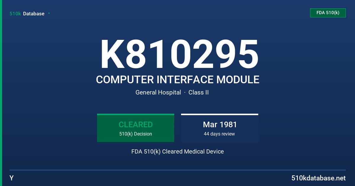 K810295 COMPUTER INTERFACE MODULE FDA 510(k) Cleared Medical Device