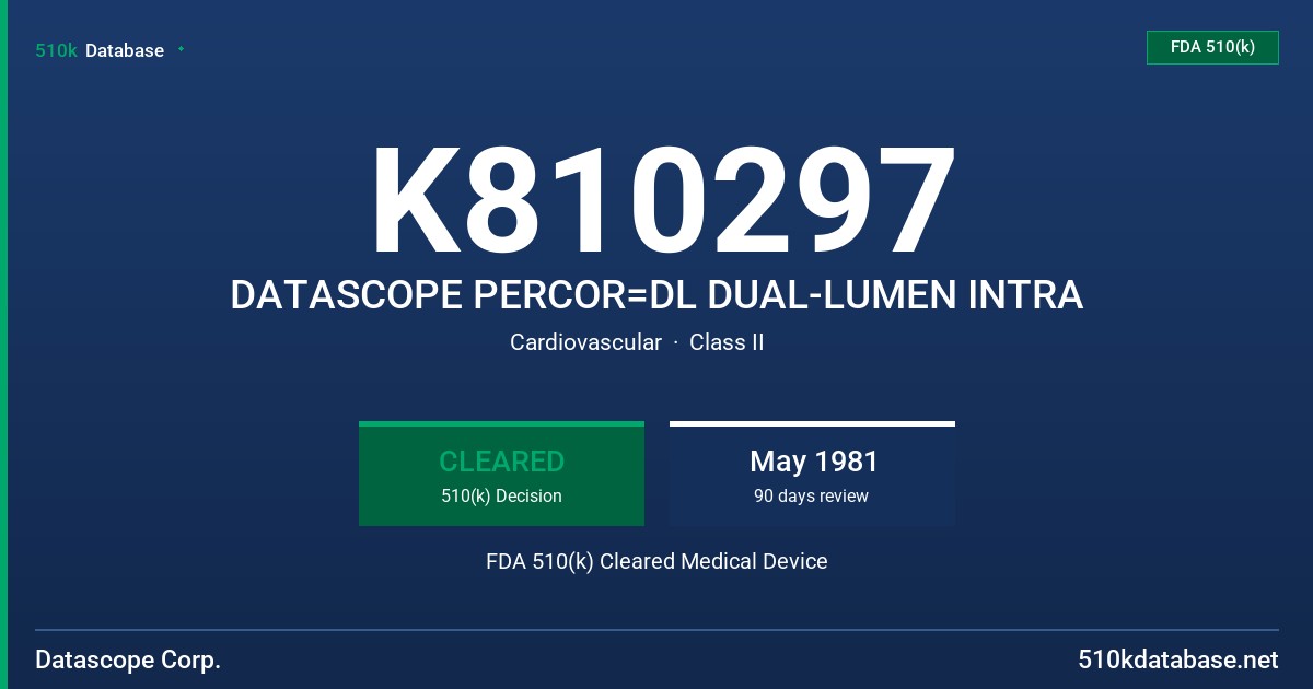 K810297 DATASCOPE PERCOR=DL DUAL-LUMEN INTRA FDA 510(k) Cleared Medical Device