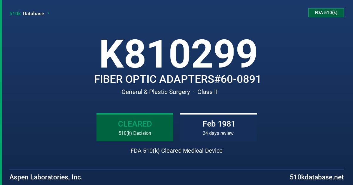 K810299 FIBER OPTIC ADAPTERS#60-0891 FDA 510(k) Cleared Medical Device